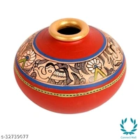 Vase Earthen Handcrafted Red Madhubani 4.5x5.5(HxD) - Red